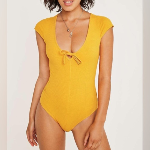 Urban Outfitters Out From Under Mustard Ribbed Bodysuit - Picture 1 of 8